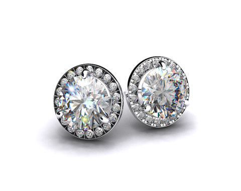 Pair of Ladies 1ctw 18k White Gold Round Brilliant Diamond Pave Frame Earrings   